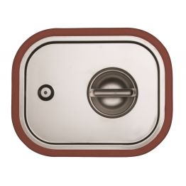 Nerezov� v�ko s vodot�sn�m silikonov�m t�sn�n�m na GN. Je ur�eno pro vodot�sn� p�ikryt� tepl�ch pokrm� v gastron�dob�ch, kter� se p�ev�ej� v izotermick�ch termoportech.